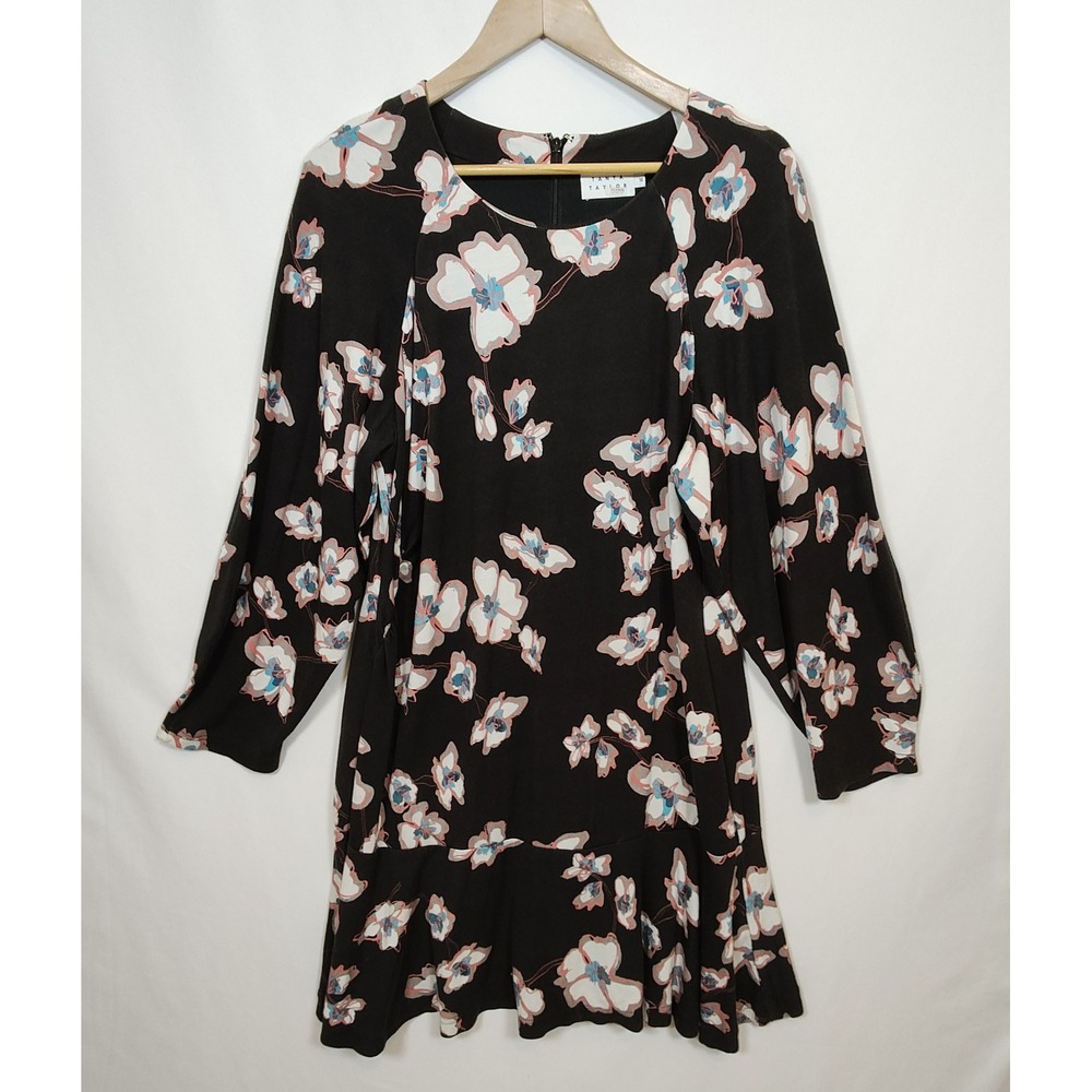 Tanya Taylor Mini Dress Floral Women's Size 16 Black Ruffle Hem